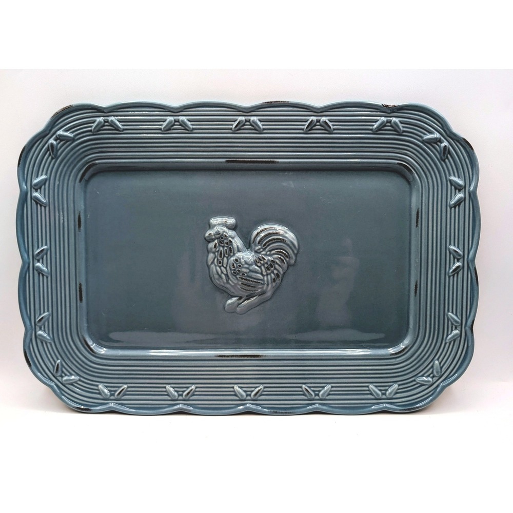 Lenox Provencal Garden Blue Rooster Rectangular Serving Platter 15 Inch Ceramic